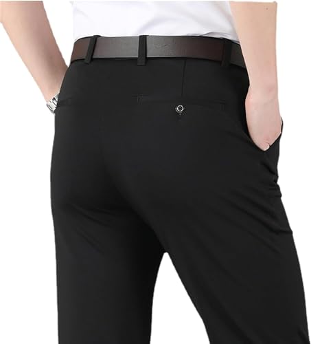 ZPLMIDE Hohe Stretch Herren Klassische Hosen, Herren Kleid Hosen Kein Eisen Golf Hosen Erweiterbare Taille Flache Front Business Casual Hosen, Schwarz , 32 von ZPLMIDE