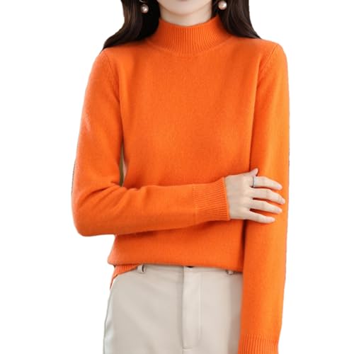 ZPLMIDE Kaschmir-Pullover für Damen, langärmelig, Rundhalsausschnitt, weich, warm, Strickpullover, einfarbig, Pullover für Damen, trendig, Orange, L von ZPLMIDE