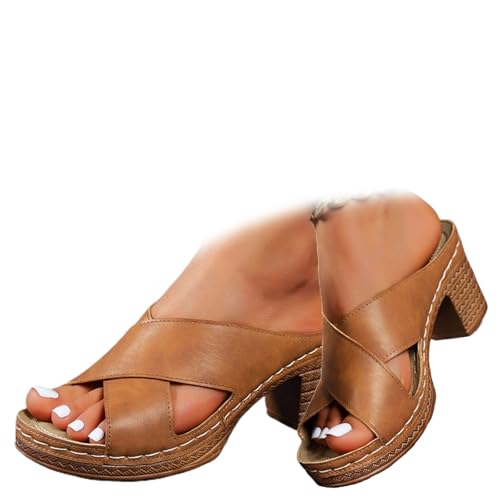 ZPLMIDE Klobige Damen-Sandalen, Sommer-Sandalen aus Leder für Damen, Boho, niedriger Blockabsatz, Slipper, weite Passform, Plateau, Pantoffeln, Braunes Kreuz, 0 UK Wide ZPLMIDE Klobige Damen-Sandalen, Sommer-Sandalen aus Leder für Damen, Boho, niedriger Blockabsatz, Slipper, weite Passform, Plateau, Pantoffeln, Braunes Kreuz, 0 UK Wide von ZPLMIDE