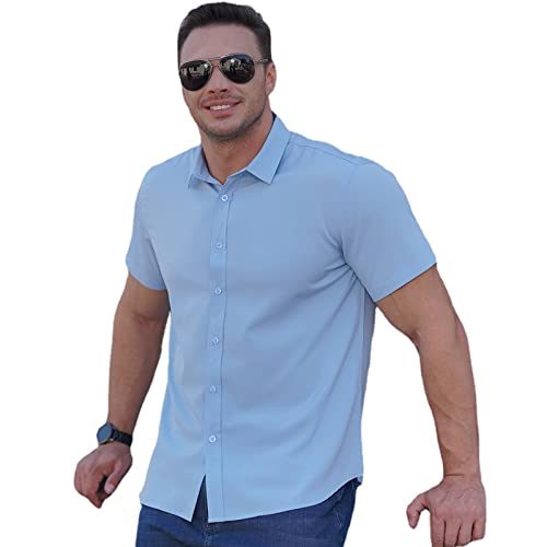 ZPLMIDE M-10XL Herren Stretch Business Shirts, Übergröße, Kurzarm, schmale Passform, formelle Bluse, einfarbige Oberteile von ZPLMIDE