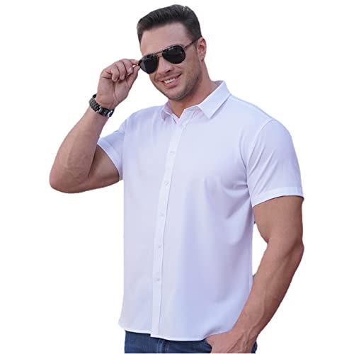ZPLMIDE M-10XL Herren Stretch Business Shirts, Übergröße, Kurzarm, schmale Passform, formelle Bluse, einfarbige Oberteile von ZPLMIDE