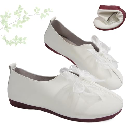 ZPLMIDE Mary Jane Damen-Flats im Vintage-Stil mit Schleifendetail, elegant, bequem, faltbar, runde Zehenpartie, weiche Ballerina-Schuhe zum Hineinschlüpfen, weiß, 0 UK Wide ZPLMIDE Mary Jane Damen-Flats im Vintage-Stil mit Schleifendetail, elegant, bequem, faltbar, runde Zehenpartie, weiche Ballerina-Schuhe zum Hineinschlüpfen, weiß, 0 UK Wide von ZPLMIDE