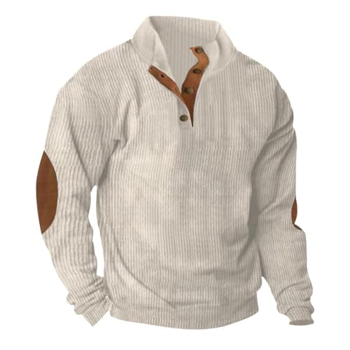 ZPLMIDE Men Button Henley Neck Corduroy Sweatshirt, Men Casual Essentials Stand Collar Corduroy Shirts Long Sleeve Pullover (apricot,XL) von ZPLMIDE