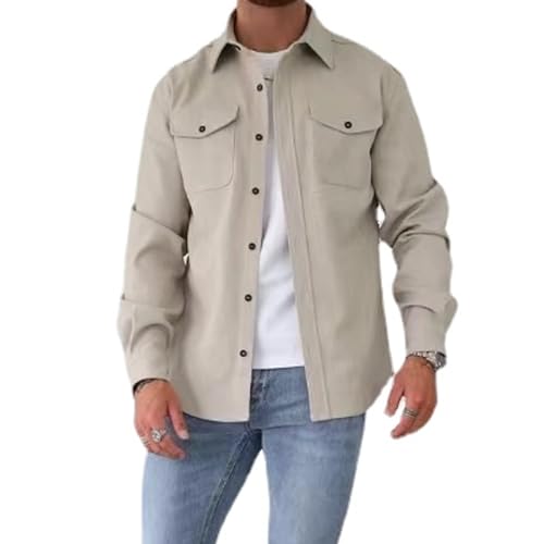 ZPLMIDE Men's Button Down Shirt Jacket, Casual Brushed Shirt Slim-Fit Long-Sleeve Work Coat Button Down Overshirt for Men (Light apricot,XL) von ZPLMIDE