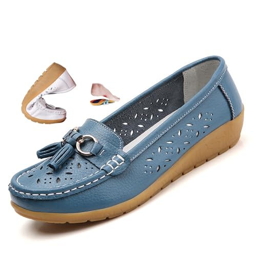 ZPLMIDE Orthopädische Damen-Slipper aus atmungsaktivem Leder, Sommer-Slip-On-Slipper, bequeme Lederschuhe für Arbeit, Walking, Mokassin-Schuhe von ZPLMIDE