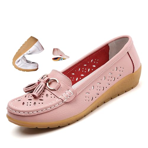 ZPLMIDE Orthopädische Damen-Slipper aus atmungsaktivem Leder, Sommer-Slip-On-Slipper, bequeme Lederschuhe für Arbeit, Walking, Mokassin-Schuhe von ZPLMIDE