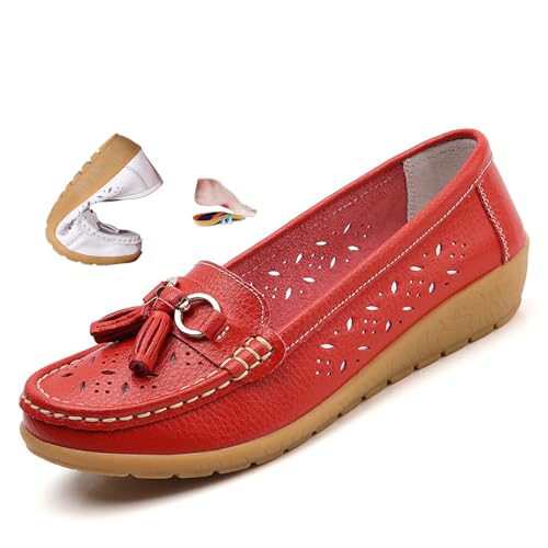 ZPLMIDE Orthopädische Damen-Slipper aus atmungsaktivem Leder, Sommer-Slip-On-Slipper, bequeme Lederschuhe für Arbeit, Walking, Mokassin-Schuhe von ZPLMIDE