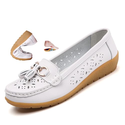 ZPLMIDE Orthopädische Damen-Slipper aus atmungsaktivem Leder, Sommer-Slip-On-Slipper, bequeme Lederschuhe für Arbeit, Walking, Mokassin-Schuhe von ZPLMIDE