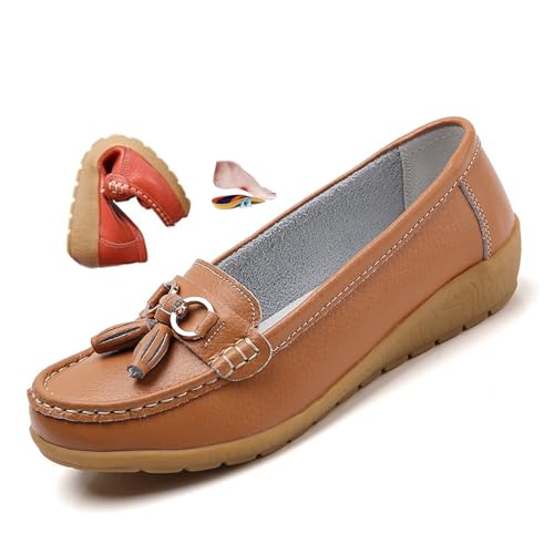 ZPLMIDE Orthopädische Damen-Slipper aus atmungsaktivem Leder, breite Passform, Leder-Loafers, klassische Mokassins, Keilabsätze, lässige Schlupfschuhe, Wanderschuhe von ZPLMIDE