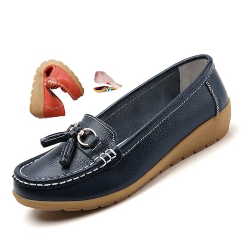 ZPLMIDE Orthopädische Damen-Slipper aus atmungsaktivem Leder, breite Passform, Leder-Loafers, klassische Mokassins, Keilabsätze, lässige Schlupfschuhe, Wanderschuhe von ZPLMIDE