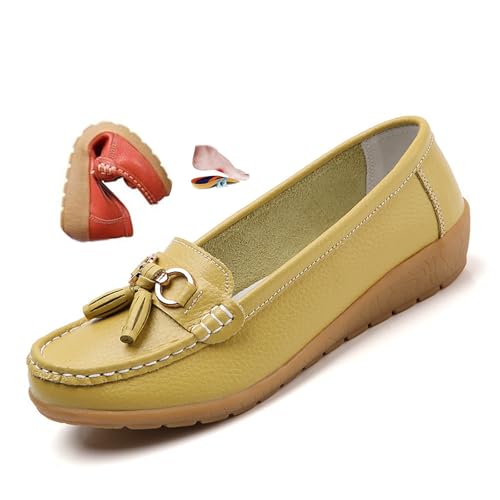 ZPLMIDE Orthopädische Damen-Slipper aus atmungsaktivem Leder, breite Passform, Leder-Loafers, klassische Mokassins, Keilabsätze, lässige Schlupfschuhe, Wanderschuhe von ZPLMIDE