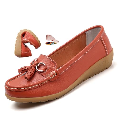 ZPLMIDE Orthopädische Damen-Slipper aus atmungsaktivem Leder, breite Passform, Leder-Loafers, klassische Mokassins, Keilabsätze, lässige Schlupfschuhe, Wanderschuhe von ZPLMIDE