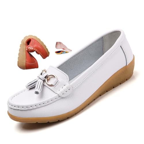 ZPLMIDE Orthopädische Damen-Slipper aus atmungsaktivem Leder, breite Passform, Leder-Loafers, klassische Mokassins, Keilabsätze, lässige Schlupfschuhe, Wanderschuhe von ZPLMIDE