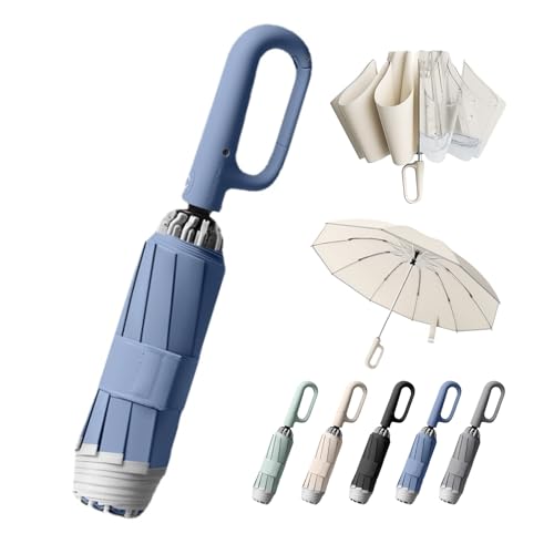 ZPLMIDE Regenschirm mit Ringschnalle, reflektierender Sicherheitsstreifen, stabil, winddicht, tragbar, automatischer Regenschirm, tragbarer, faltbarer Regenschirm, blau, Einheitsgröße von ZPLMIDE