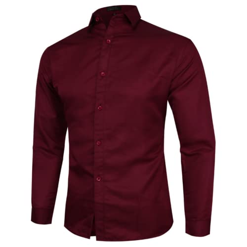 ZPLMIDE S-5XL Herren Stretch Business Shirts, Übergröße Langarm Slim Fit formelle Bluse einfarbige Oberteile (L, Burgundy) von ZPLMIDE