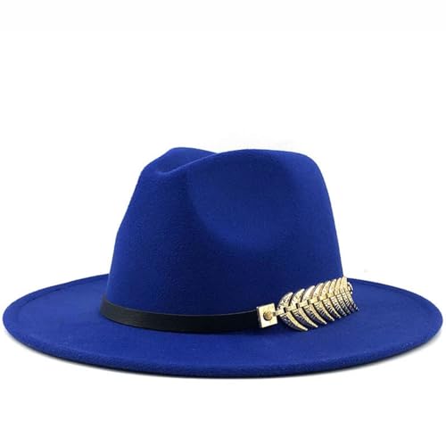 ZPLMIDE Women Men Fedora Wide Brim Felt Panama Hat with Belt Buckle Classic Panama Jazz Fedora for Men Women (Blue,M(56-58cm)) von ZPLMIDE