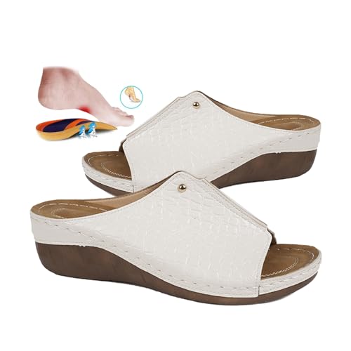 ZPLMIDE Zehenslipper, Keilsandalen für Damen, orthopädische Sandalen, offener Zehenbereich, Keilschuhe, breite Passform, Plateau-Sandalen mit Fußgewölbeunterstützung, weiß, 37 EU von ZPLMIDE