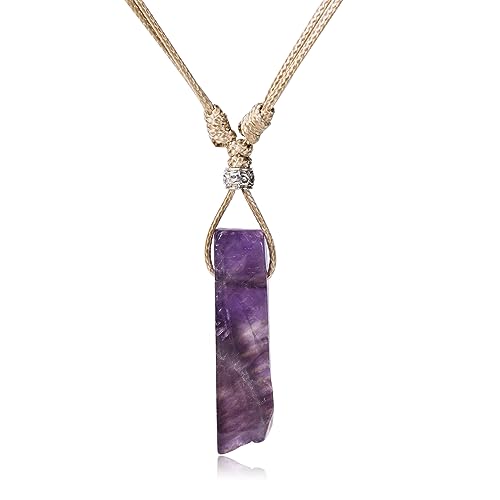 ZPMMPZ Halskette mit Naturstein-Kristall-Anhänger, für Damen und Herren, rechteckig, verstellbar, Seil-Anhänger, Halskette, natürlicher Edelstein, Geschenk, Stein, Amethyst ZPMMPZ Halskette mit Naturstein-Kristall-Anhänger, für Damen und Herren, rechteckig, verstellbar, Seil-Anhänger, Halskette, natürlicher Edelstein, Geschenk, Stein, Amethyst von ZPMMPZ