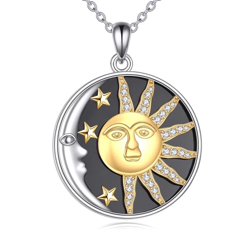 ZPMMPZ Sonne und Mond Halskette Sterling Silber Schwarzem Achat Anhänger in Form von Sonne Mond und Stern Schmuck Geschenk für Paare und Frauen ZPMMPZ Sonne und Mond Halskette Sterling Silber Schwarzem Achat Anhänger in Form von Sonne Mond und Stern Schmuck Geschenk für Paare und Frauen von ZPMMPZ