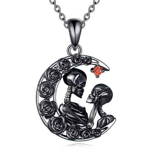 ZPMMPZ Totenkopf Halskette 925er Sterling Silber Skelett Paar Anhänger Gothic Totenkopf Schmuck Geschenke für Frauen Männer ZPMMPZ Totenkopf Halskette 925er Sterling Silber Skelett Paar Anhänger Gothic Totenkopf Schmuck Geschenke für Frauen Männer von ZPMMPZ