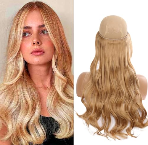 55CM Secrets Hair Extensions,Invisible Hair Extensions Lange Gewellt Aschblond Haarverlängerung Invisible Secret Haar Extension Synthetik Hair Unsichtbarem Haarteile für Frauen (Gold) von ZPPLD