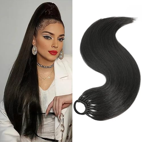 60 cm Lang Glattes Pferdeschwanz Haarteil Synthetik Haarverlängerung Zopf Haar Extension für Damen Mädchen (Schwarz) von ZPPLD