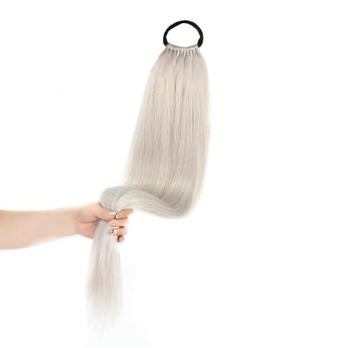 60 cm Lang Glattes Pferdeschwanz Haarteil Synthetik Haarverlängerung Zopf Haar Extension für Damen Mädchen (Silber) von ZPPLD