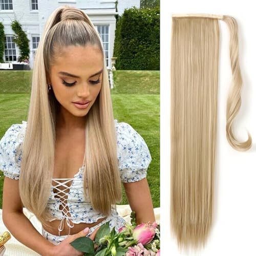 85CM Lang Glattes Pferdeschwanz Haarteil Synthetik Haarverlängerung Zopf Haar Extension für Damen Mädchen (Leinengrau) von ZPPLD
