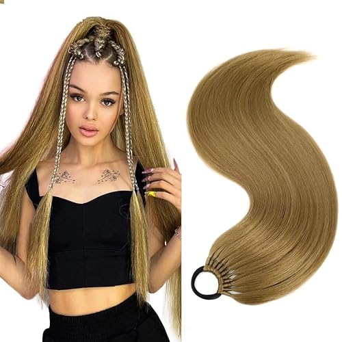 ZPPLD 60 cm Lang Glattes Pferdeschwanz Haarteil Synthetik Haarverlängerung Zopf Haar Extension für Damen Mädchen (Hellbraun) von ZPPLD