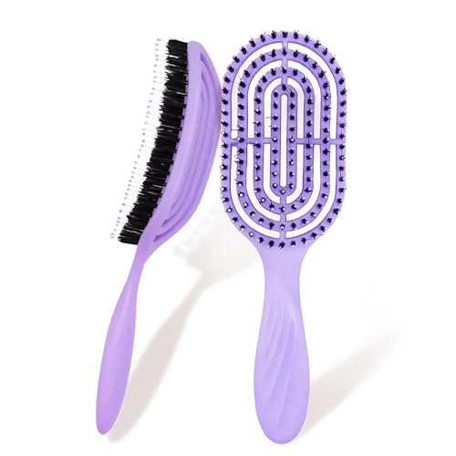 ZPTEE Antistatische Haarbürste, Wildschweinborsten, Haarbürste für Frauen, weicher Massage-Haarkamm, entwirrende Haarbürste für langes, dickes, lockiges Haar, reduziert Haarbruch, Verfilzungen und ZPTEE Antistatische Haarbürste, Wildschweinborsten, Haarbürste für Frauen, weicher Massage-Haarkamm, entwirrende Haarbürste für langes, dickes, lockiges Haar, reduziert Haarbruch, Verfilzungen und von ZPTEE
