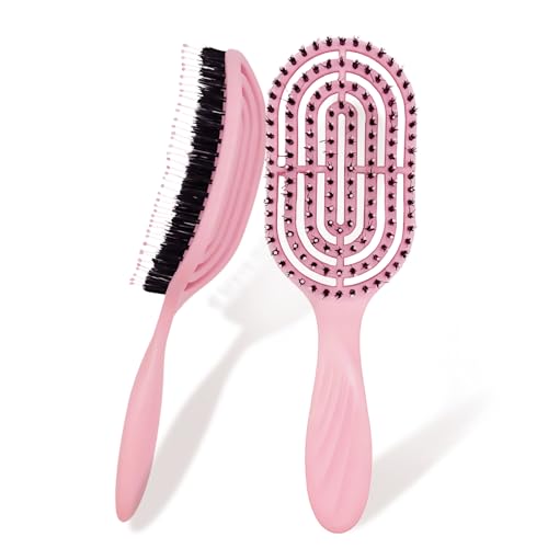 ZPTEE Haarbürste, Wildschweinborsten, Haarbürste für Frauen, weicher Massage-Haarkamm, entwirrende Haarbürste für langes, dickes, lockiges Haar, reduziert Haarbruch und krauses Haar, Rosa ZPTEE Haarbürste, Wildschweinborsten, Haarbürste für Frauen, weicher Massage-Haarkamm, entwirrende Haarbürste für langes, dickes, lockiges Haar, reduziert Haarbruch und krauses Haar, Rosa von ZPTEE