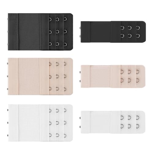 ZPW BH Verlängerung, Dehnbar BH Erweiterung, Bequem Elastische BH-Verlängerer mit 3 Haken und 2 Haken Geeignet für Frauen Damen (6PCS-Dehnbar-Schwarz,Weiß,Hautfarbe) von ZPW