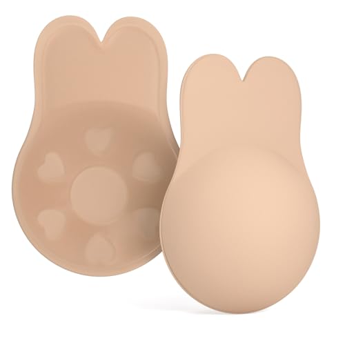 ZPW Klebe BH Push Up, Unsichtbarer Trägerloser-BH, Strapless Bra, Wiederverwendbare Klebe-BHS mit Trägerlos Pads, Silikonfreundlich Selbstklebender BHS für Rückenfreie Kleidung - C/L, Beige von ZPW