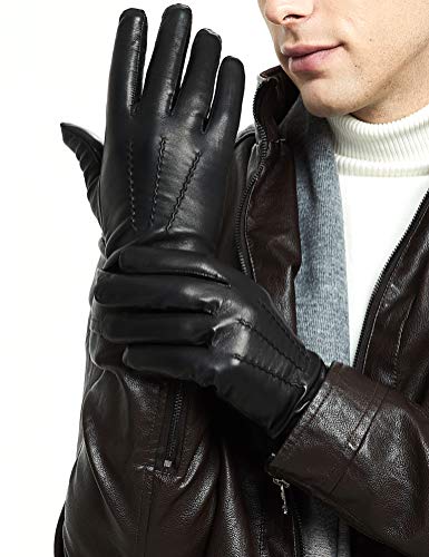 ZLUXURQ Herren Winter Echtes Schaffell Leder warme Schwarze Handschuhe Kaschmir Futter von ZLUXURQ