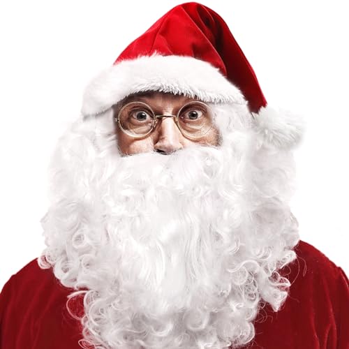 ZQEJEFD Weihnachtsmann Perücke, Weihnachtsmann mit Bart + Perücke + Mütze + Brille, Weiße Santa Beard und Perücke Set, Weihnachtsmann Kostüm Wig für Weihnachtsverkleiden Rollenspiele Weihnachtsfeier von ZQEJEFD