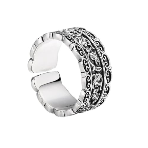 ZQIUDLOF 925 Sterling Silber Auspicious Wolke Tang Gras Muster Ring, Männer Und Frauen Offen Einstellbar Einfachen Ring,Silber,10 von ZQIUDLOF