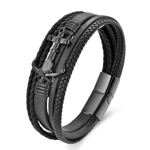 ZQIUDLOF Edelstahl Kreuz Doppelt Geflochtenes Armband, Herren Vintage Personalisiert Anker Kreuz Armband,Schwarz,21cm von ZQIUDLOF