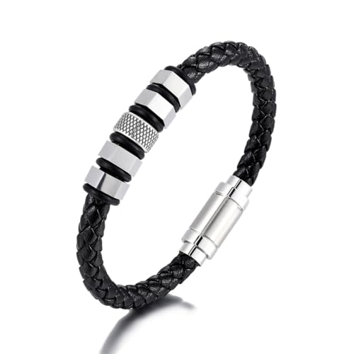 ZQIUDLOF Edelstahl Leder Gewebte Personalisierte Armband, Punk Männer Und Frauen Einfache Und Modische Armband,21.5cm von ZQIUDLOF