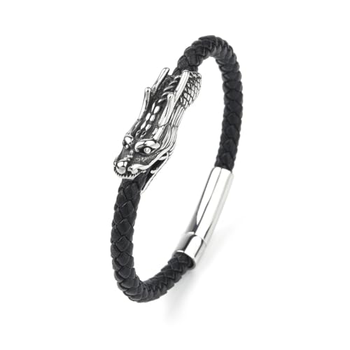 ZQIUDLOF Edelstahl Wasserhahn Personalisierte Lederarmband, Männer Einfache Und Modische Handgewebte Armband,Schwarz,21CM von ZQIUDLOF