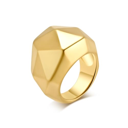 ZQIUDLOF Europäischer Und Amerikanischer Geometrischer Titanstahl Vergoldeter Ring, Damen Modischer Und Einfacher Ring,Gold,10 von ZQIUDLOF