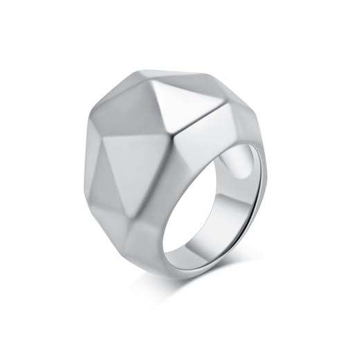 ZQIUDLOF Europäischer Und Amerikanischer Geometrischer Titanstahl Vergoldeter Ring, Damen Modischer Und Einfacher Ring,Silber,7 von ZQIUDLOF