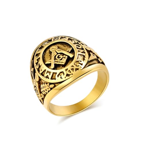 ZQIUDLOF Europäischer und amerikanischer Freimaurerring aus Titan, Vintage Freimaurer Ring für Herren, goldfarben, 11, 11, Edelstahl ZQIUDLOF Europäischer und amerikanischer Freimaurerring aus Titan, Vintage Freimaurer Ring für Herren, goldfarben, 11, 11, Edelstahl von ZQIUDLOF