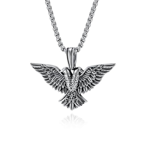 ZQIUDLOF Gothic Doppeladler Titan Stahl Halskette Anhänger, Europa Und Den Vereinigten Staaten Männer Personalisierte Edelstahl Pullover Kette,Silver pendant + chain 50 cm von ZQIUDLOF