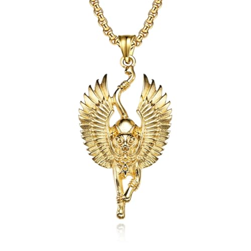 ZQIUDLOF Gothic Herren Titan-Stahl-Halskette, Punk-Persönlichkeit Vintage-Edelstahl-Anhänger,Gold pendant + chain 50 cm von ZQIUDLOF