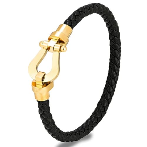 ZQIUDLOF Handgeflochtenes Lederarmband, Einfaches Armband Für Männer Und Frauen, Ausgehöhlte Mode, Edelstahlarmband,Gold,21cm von ZQIUDLOF