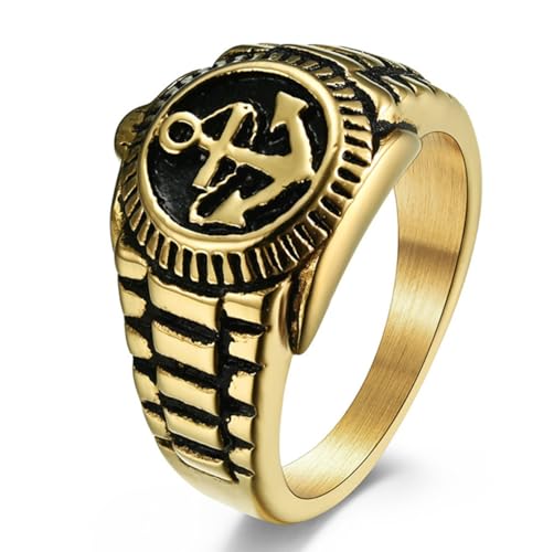 ZQIUDLOF Männer Edelstahl Schiff Ankerring, Retro Schiff Anker Hip Hop Ring,Gold,7 von ZQIUDLOF
