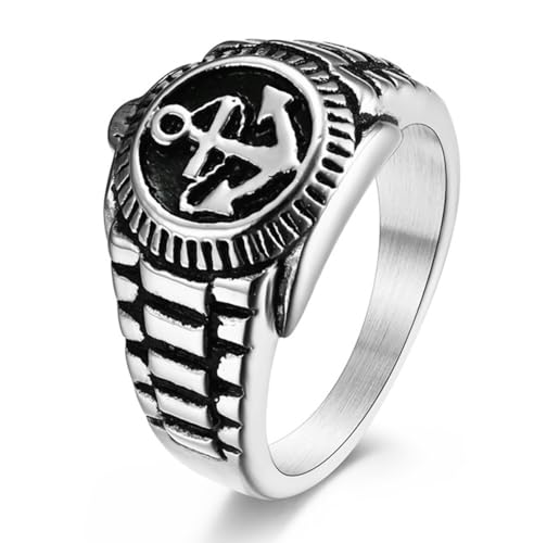 ZQIUDLOF Männer Edelstahl Schiff Ankerring, Retro Schiff Anker Hip Hop Ring,Silber,11 von ZQIUDLOF