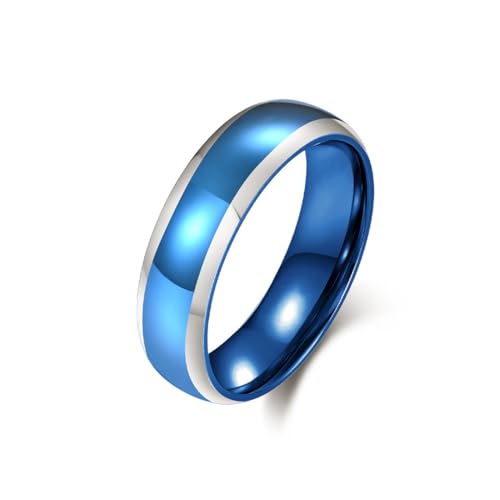 ZQIUDLOF Minimal Poliert Doppelton Titan Stahl Ring, 6Mm Männer Und Frauen Modische Und Personalisierte Edelstahl Ring,Blau,12 von ZQIUDLOF