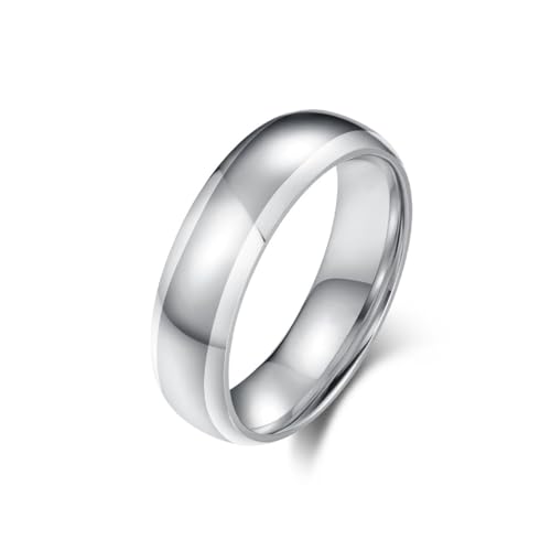 ZQIUDLOF Minimal Poliert Doppelton Titan Stahl Ring, 6Mm Männer Und Frauen Modische Und Personalisierte Edelstahl Ring,Silber,7 von ZQIUDLOF