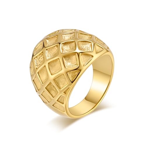 ZQIUDLOF Minimal Waben Gemusterter Edelstahlring, Geeignet Für Männer Und Frauen Personalisierte Pendelbeschleiß Mit Titanstahlringen,Gold,7 von ZQIUDLOF